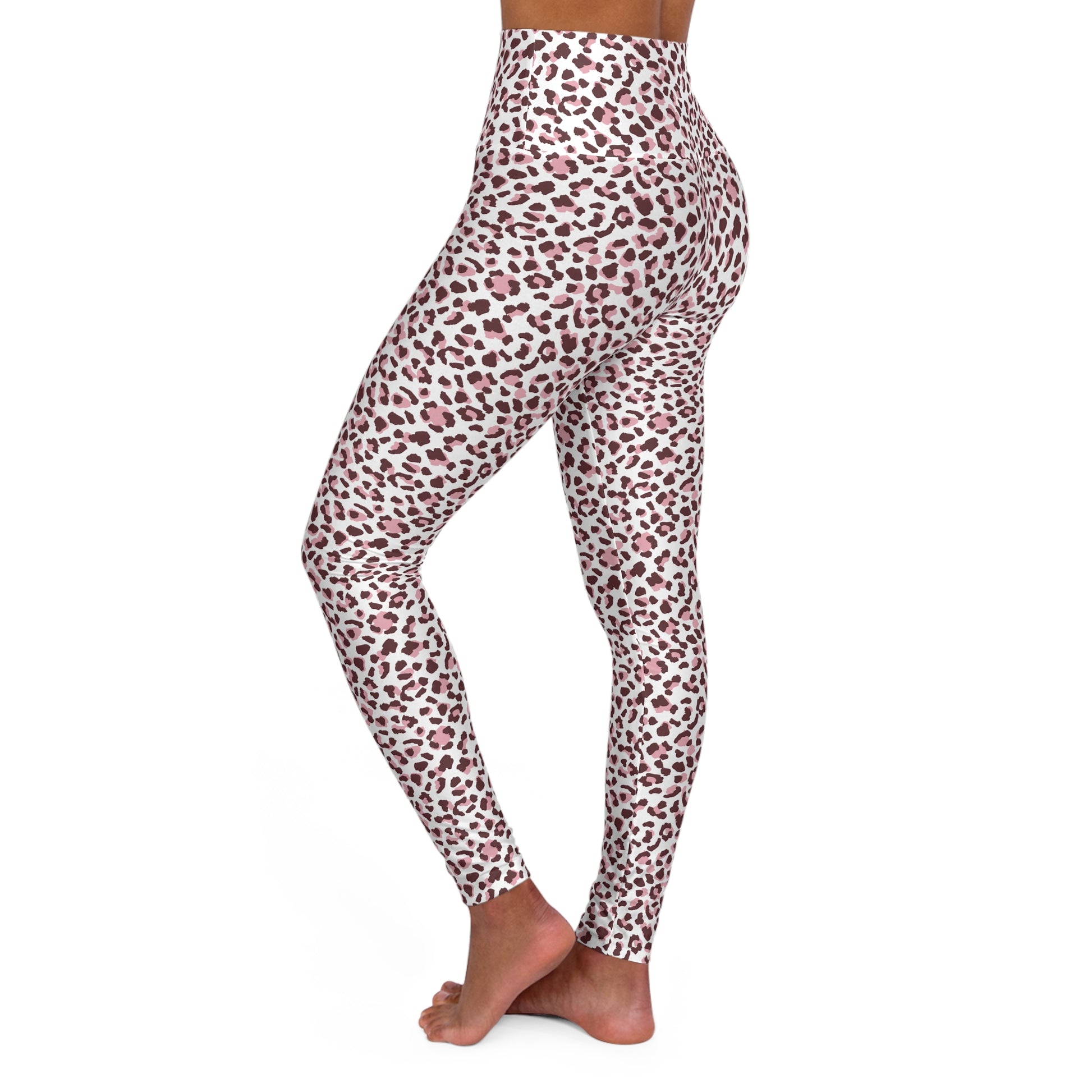 Patterned leggings on a white background Stylish Cute Pink Leopard Skin High Waisted Yoga Leggings Activewear