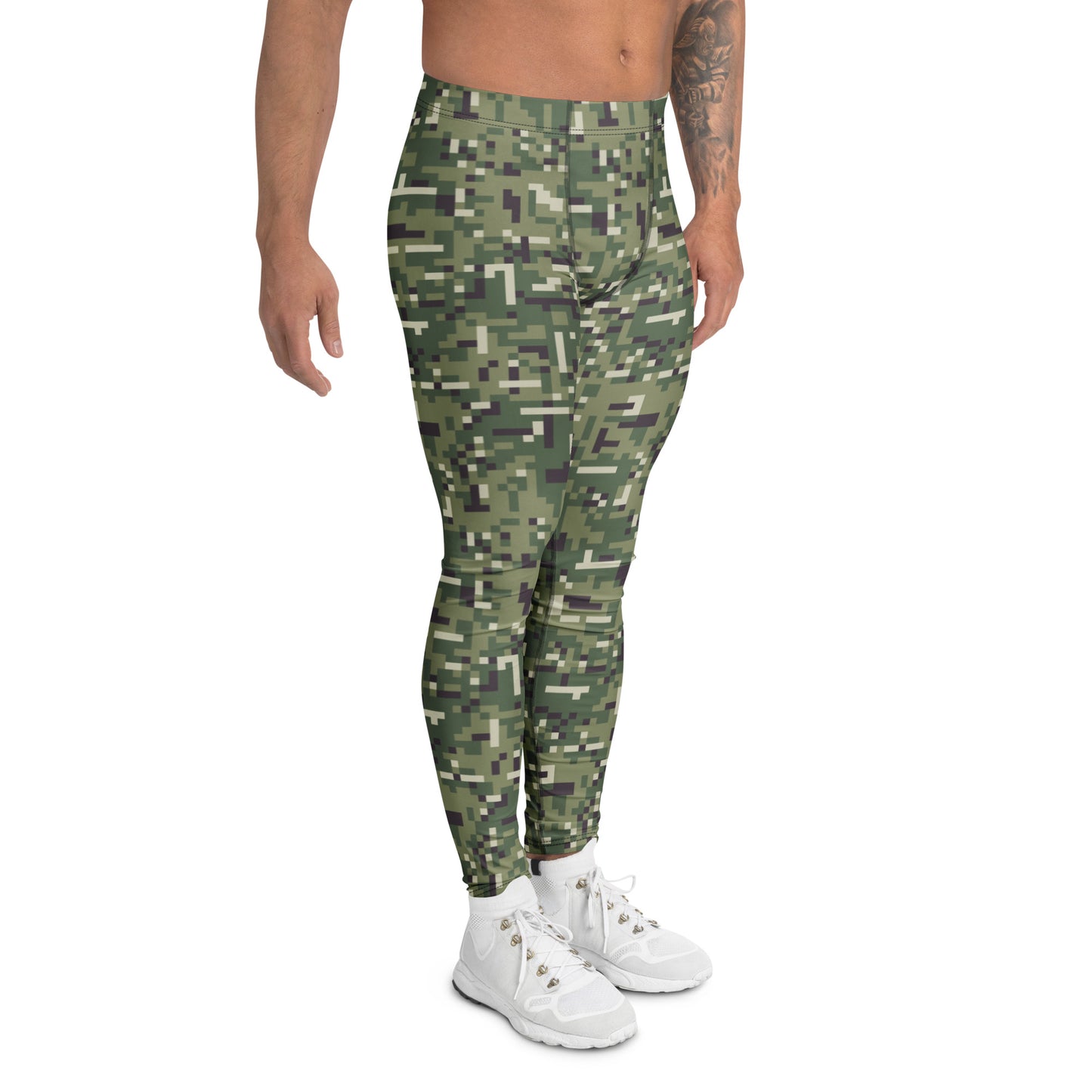 Stylish Functional Comfortable Bold Pixelated Digital Camouflage Print Men's Leggings for Activewear