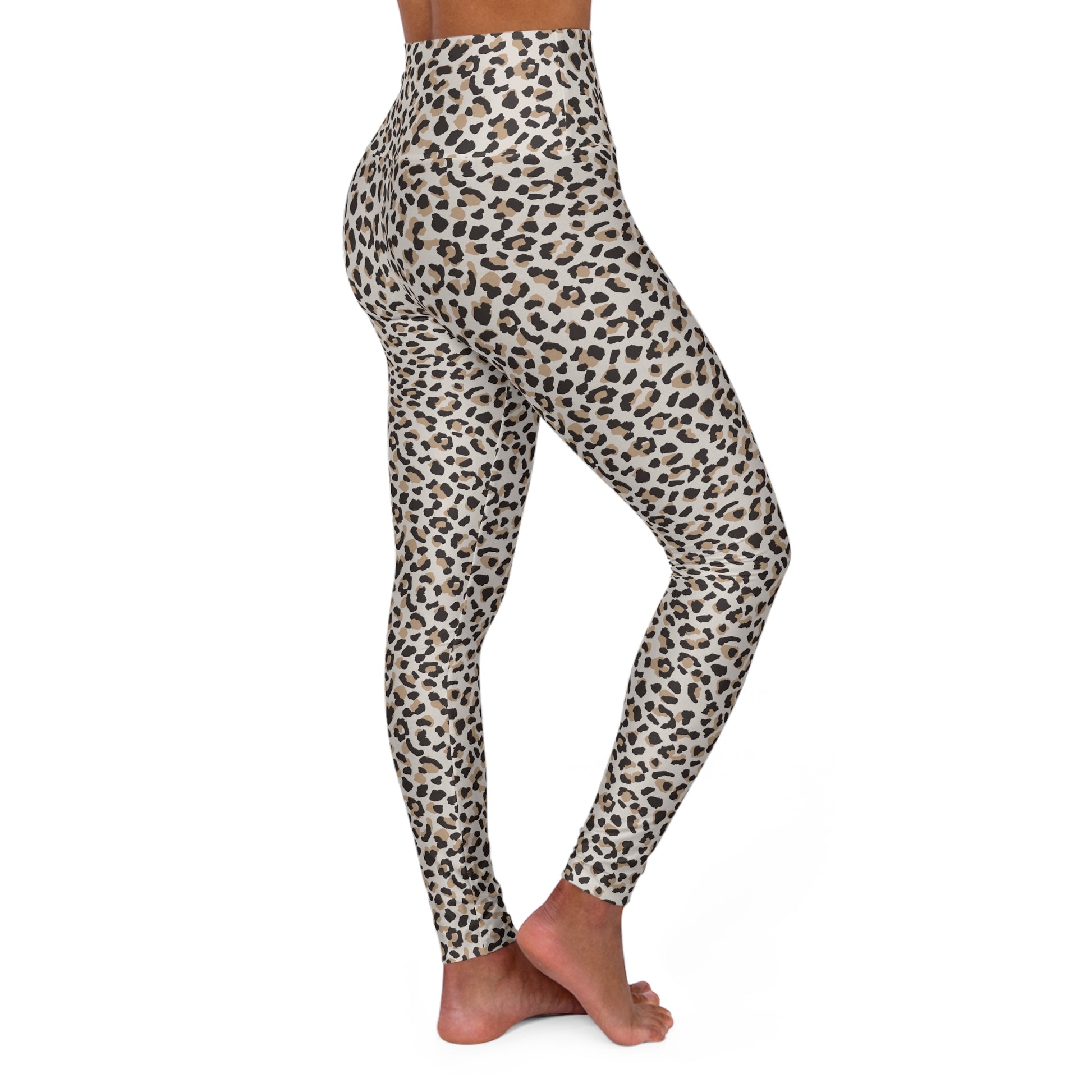 Gray leggings worn by a person on a white background Stylish Minimalist Leopard Skin High Waisted Yoga Leggings Activewear