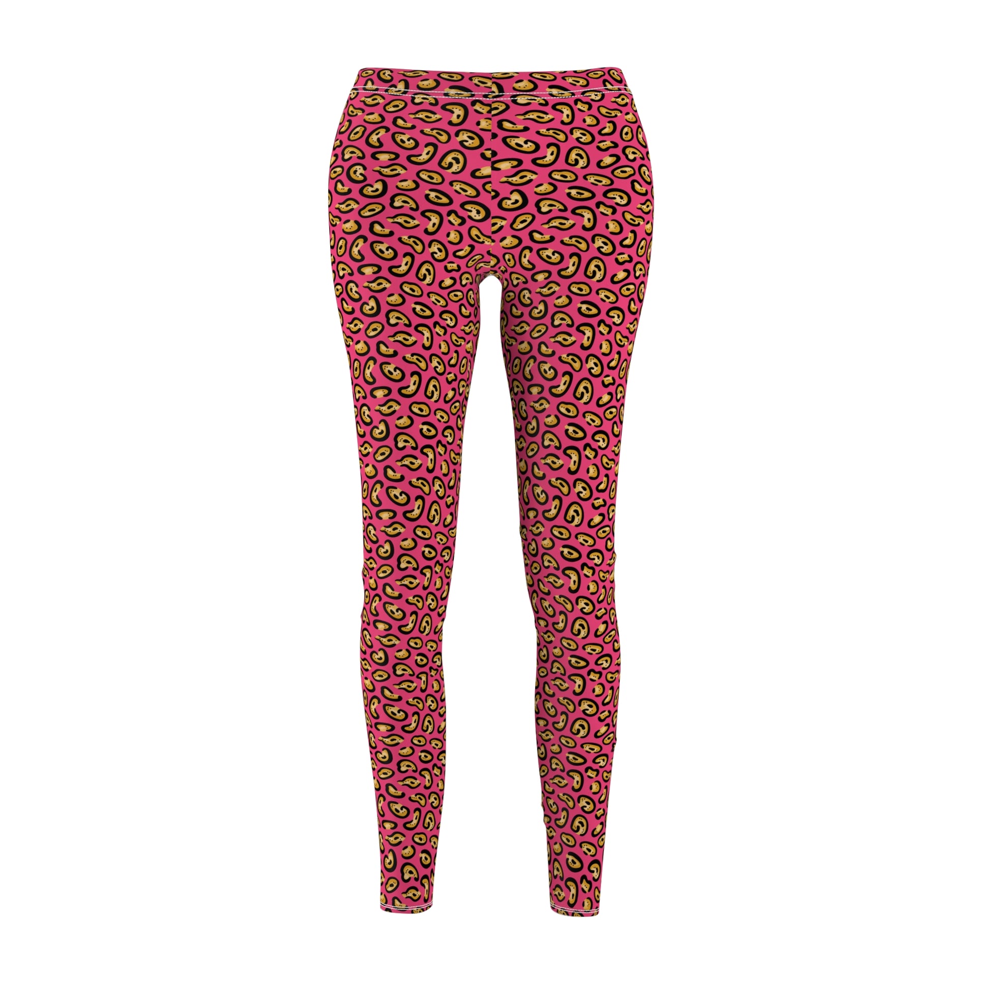 Pink leggings with a vibrant green and black abstract pattern, shown on a plain white background. Stylish Pink Leopard Print Leggings for Women