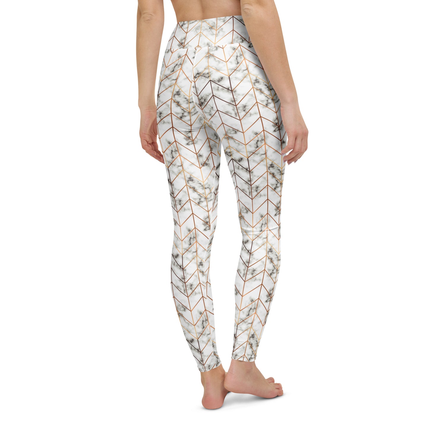 Stylish Rose Gold Chevron Marble Pattern Yoga Leggings for Activewear