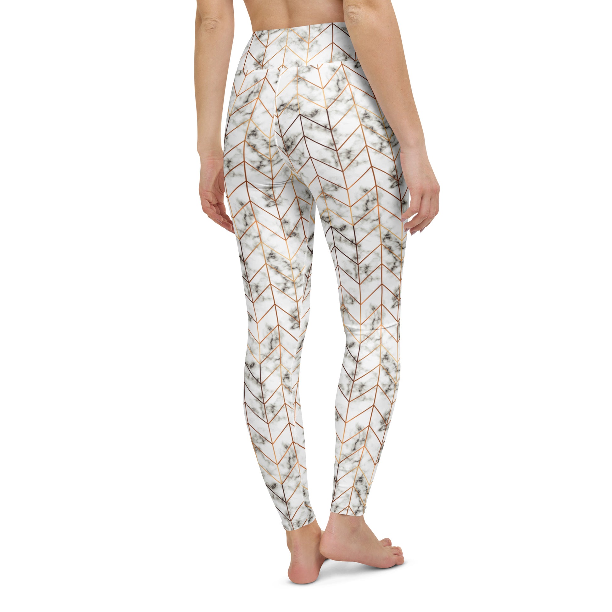 Stylish Rose Gold Chevron Marble Pattern Yoga Leggings for Activewear