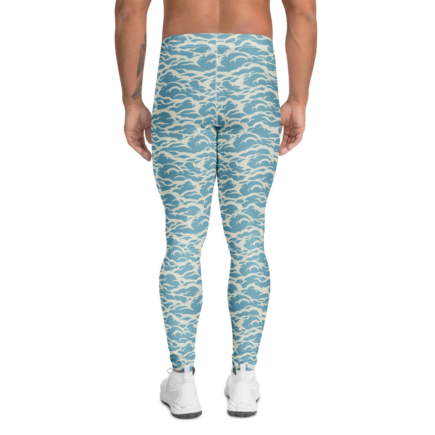 Trendy Blue Ocean Waves Men's Athletic Leggings for Active Wear