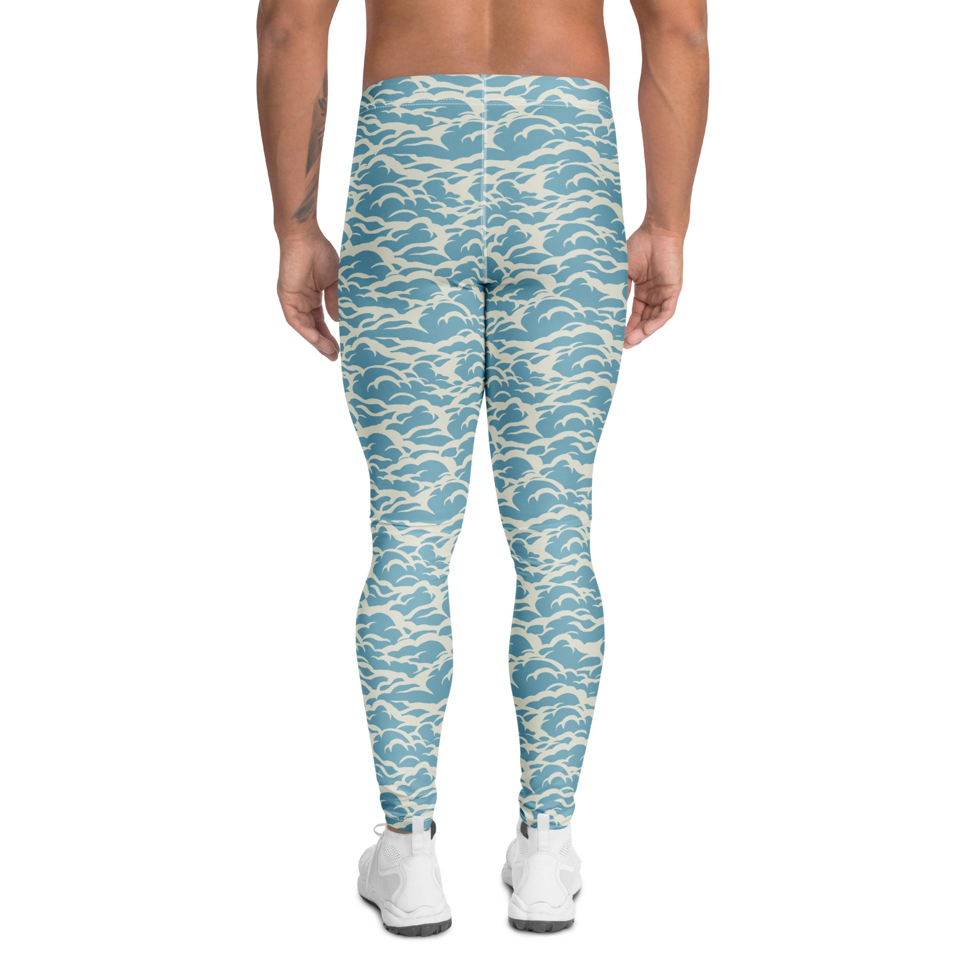 Trendy Blue Ocean Waves Men's Athletic Leggings for Active Wear