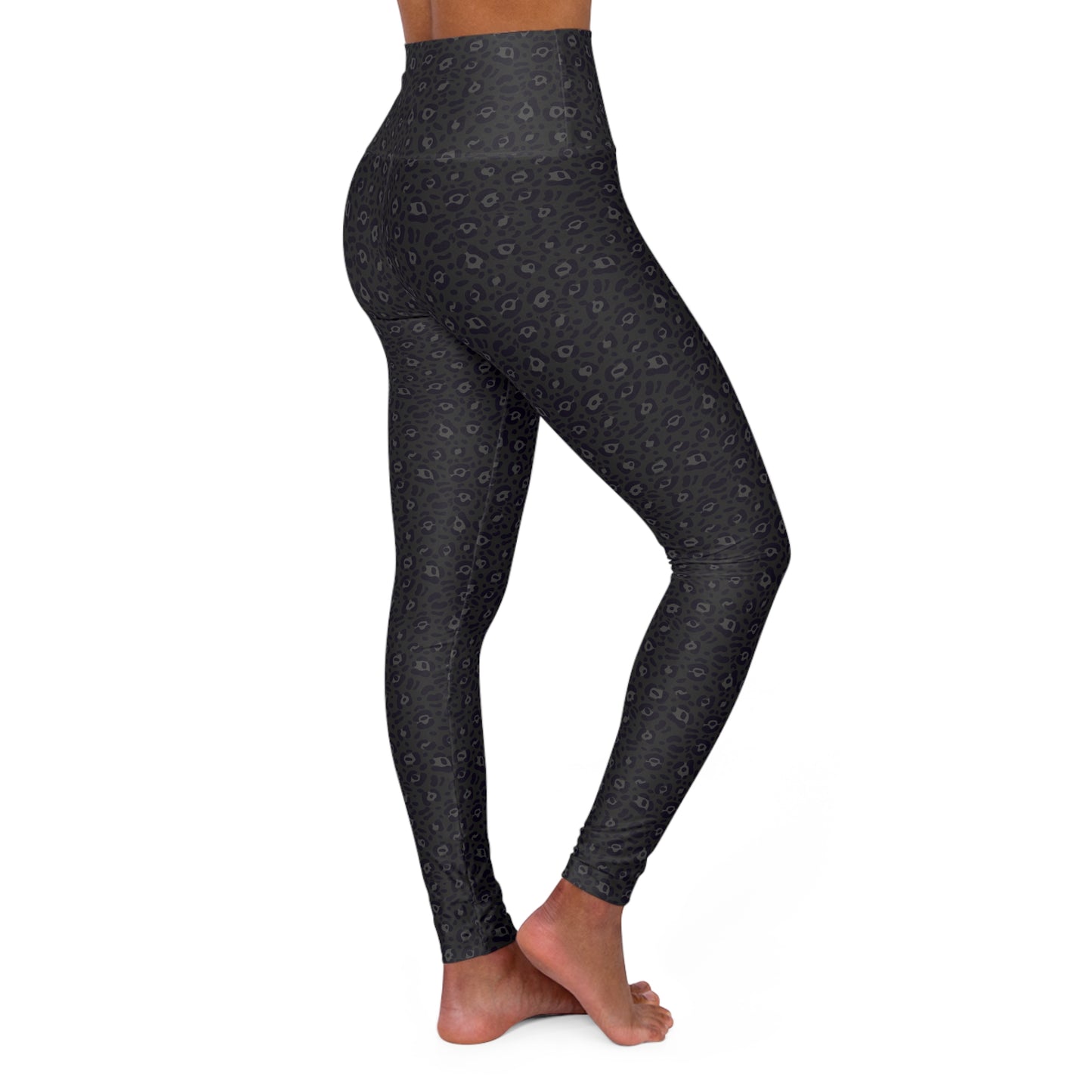 Trendy Bold Black Leopard Print High Waisted Yoga Leggings for Activewear