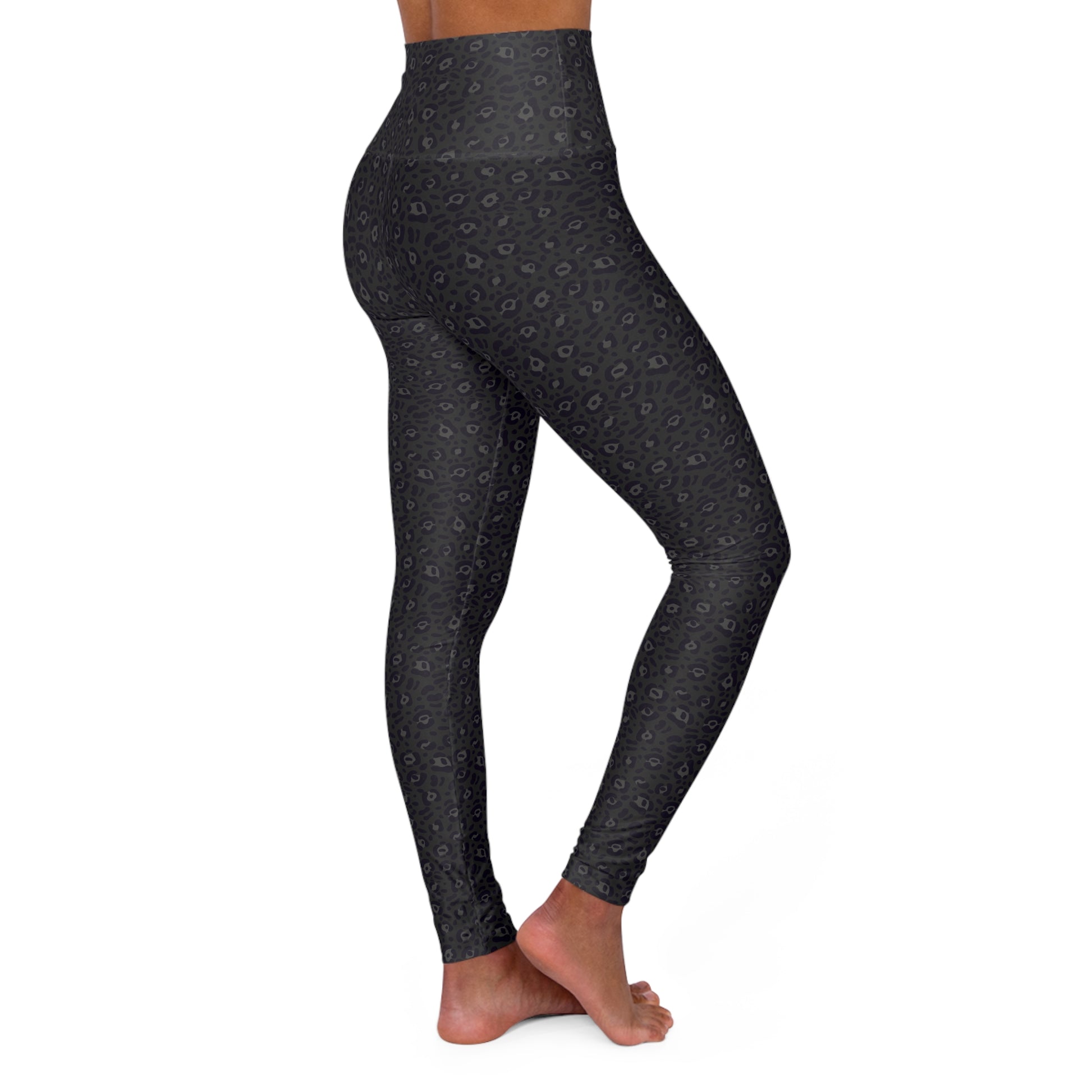 Trendy Bold Black Leopard Print High Waisted Yoga Leggings for Activewear