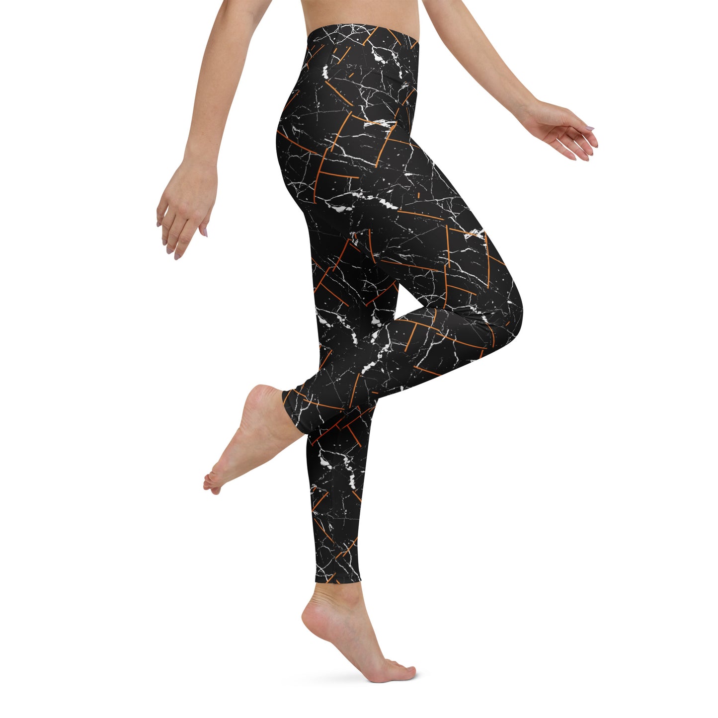 Trendy Bold Black Marble Pattern Yoga Leggings for Activewear