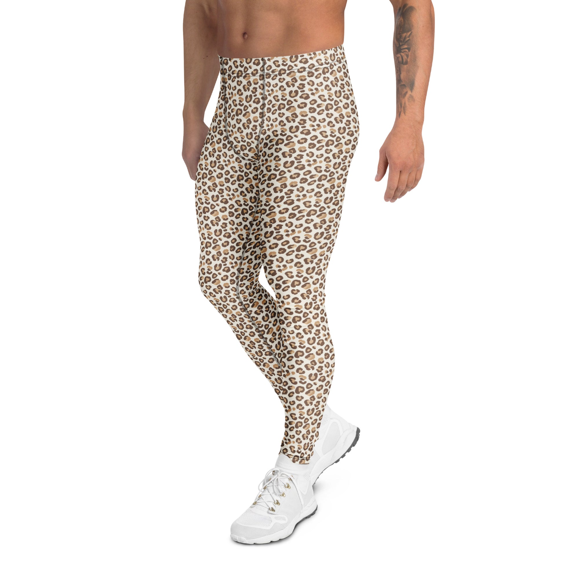 Trendy Bold Brown Leopard Print Men's Athletic Leggings for Activewear