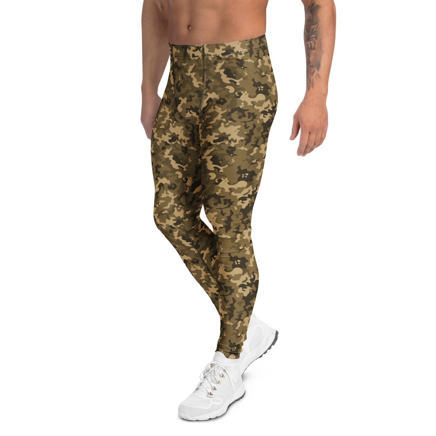 Trendy Bold Brown Tactical Camo Print Men's Athletic Leggings for Activewear
