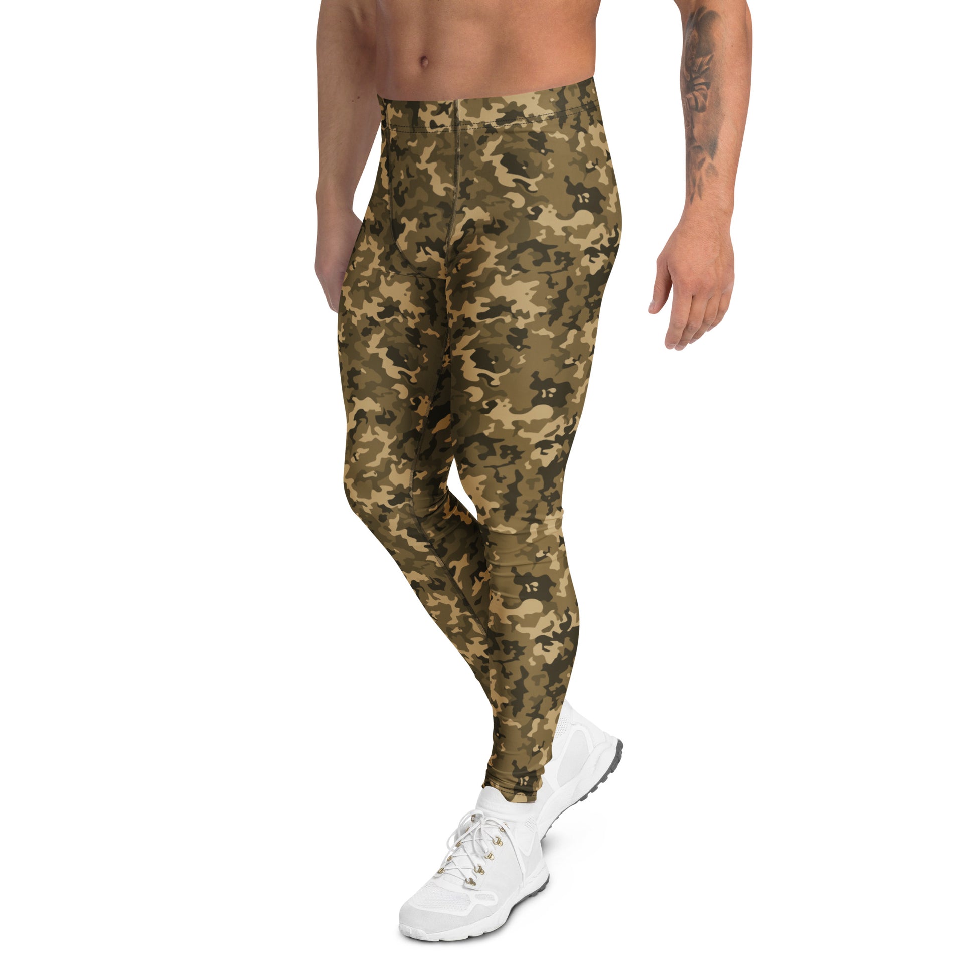 Trendy Bold Brown Tactical Camo Print Men's Athletic Leggings for Activewear