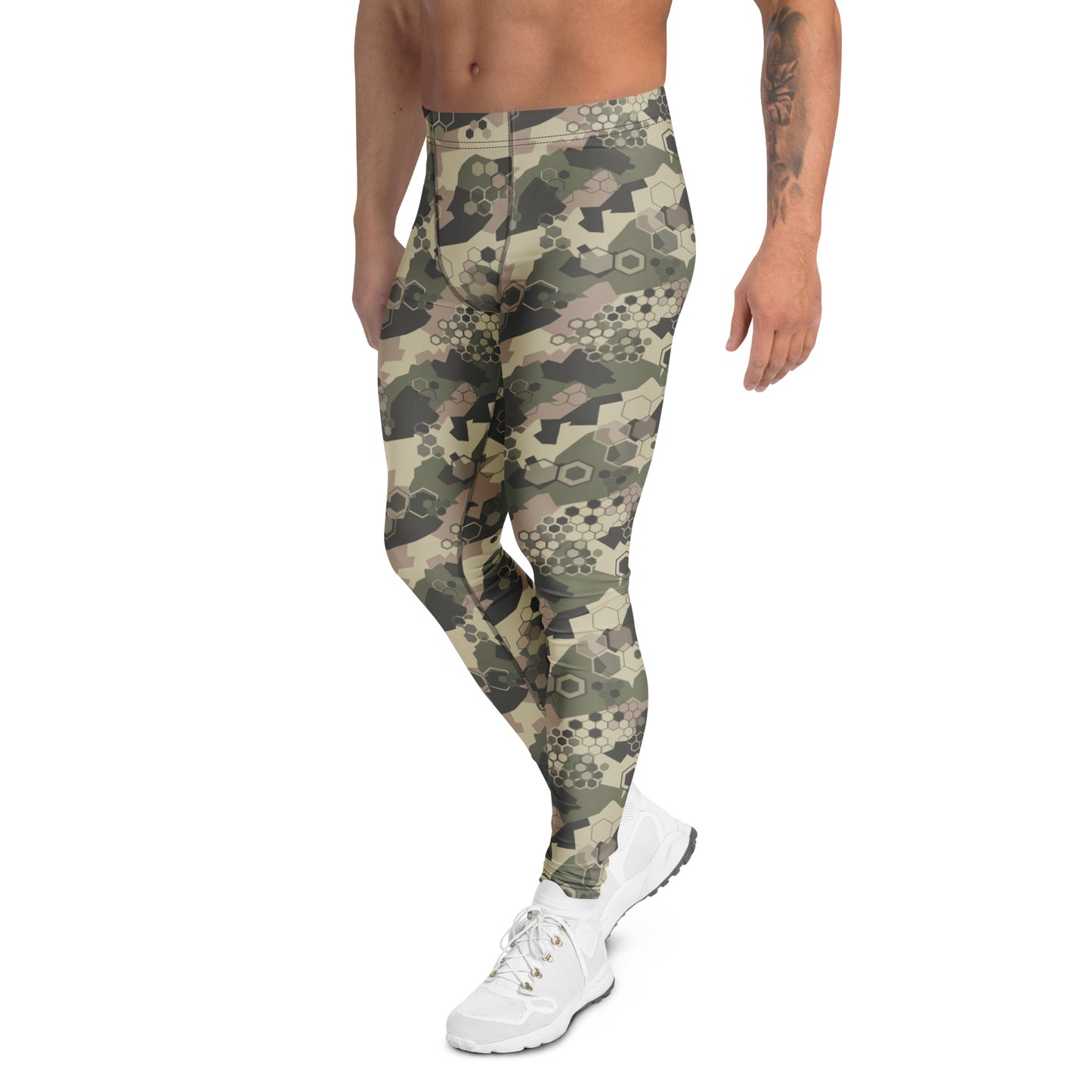 Trendy Bold Camouflage Print Geometric Hexagon Men's Athletic Leggings for Activewear