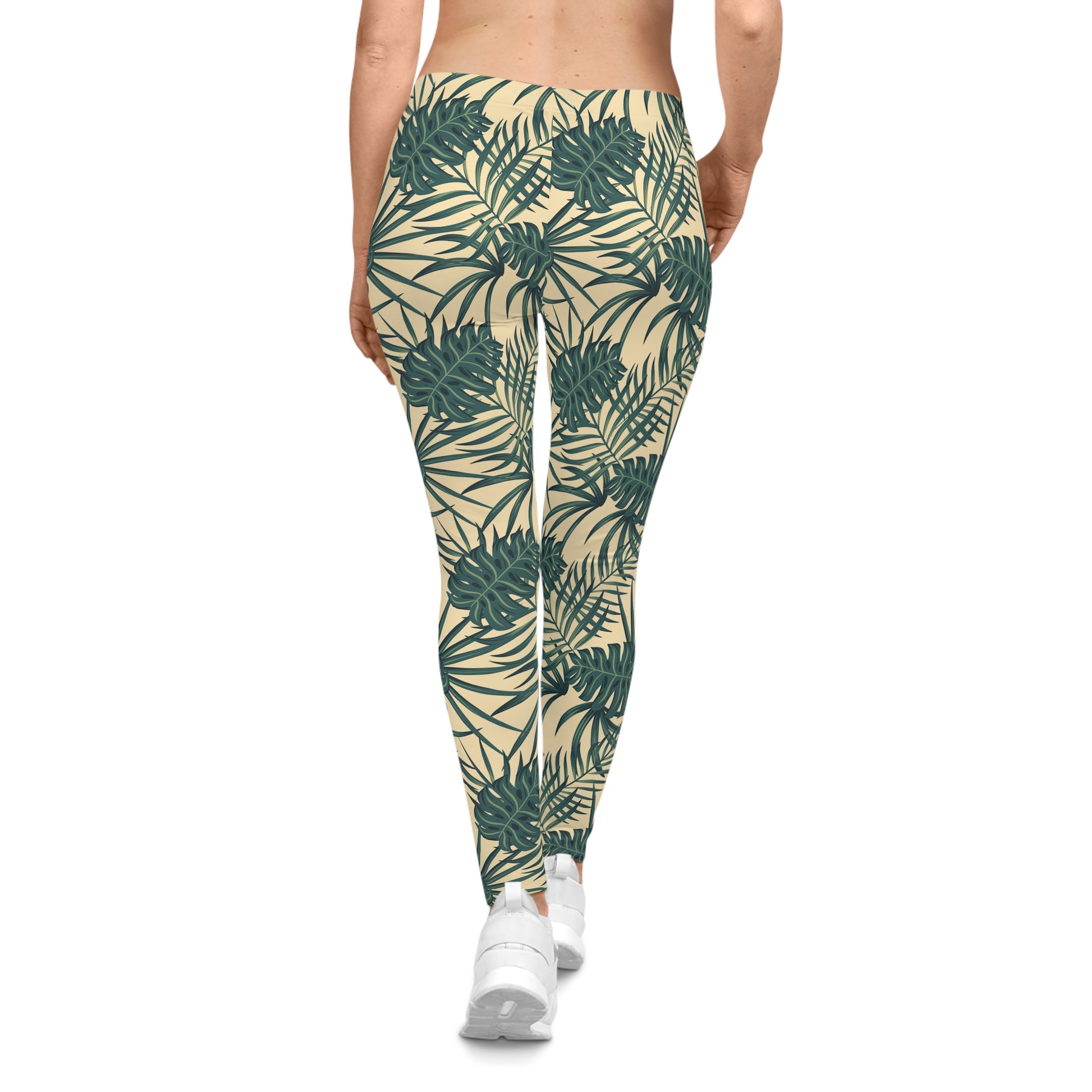 Trendy Bold Comfortable Tropical Palm Leaf Print Women's Casual Leggings Activewear