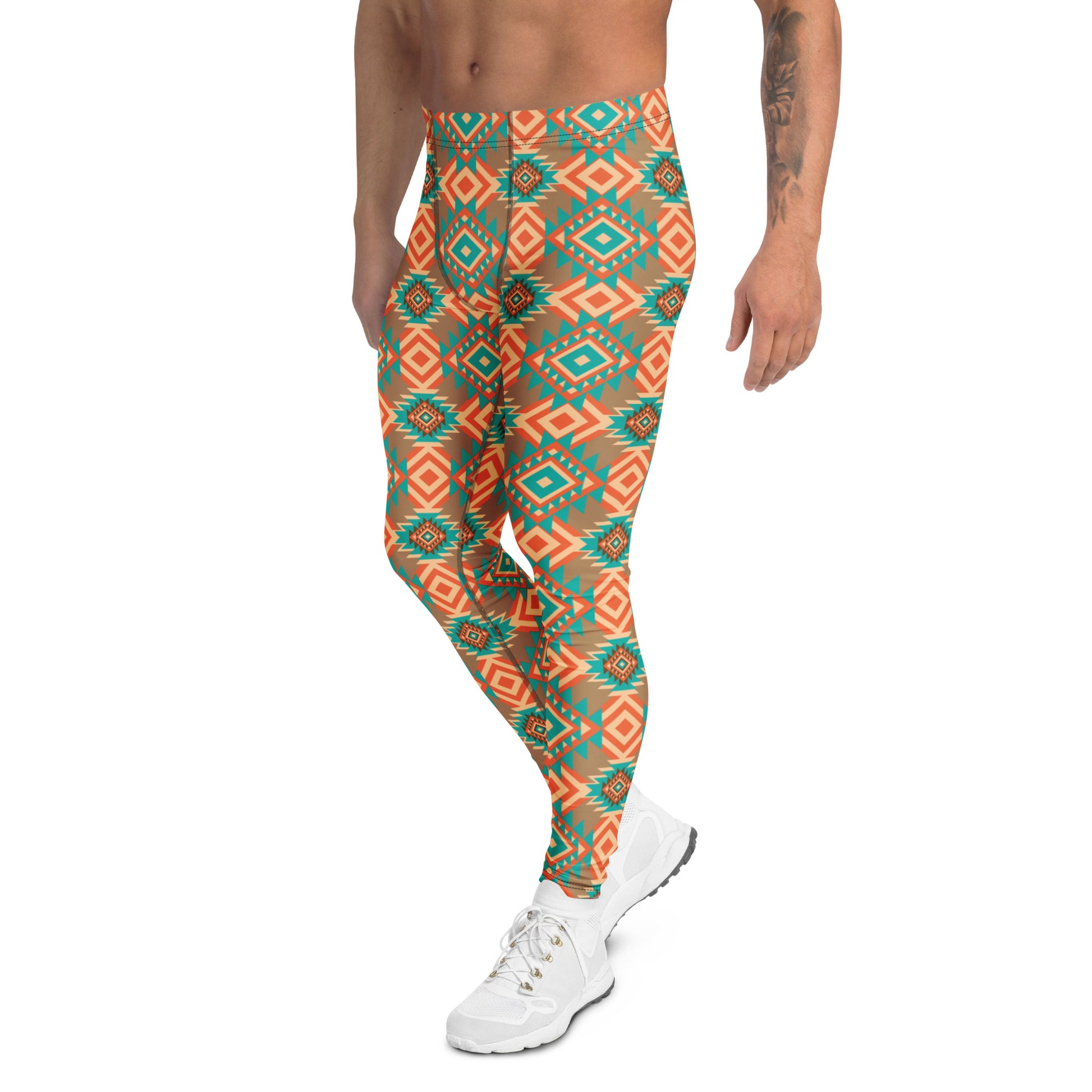 Trendy Bold Comfortable Vintage Ikat Ethnic Aztec Tribal Men's Leggings for Activewear