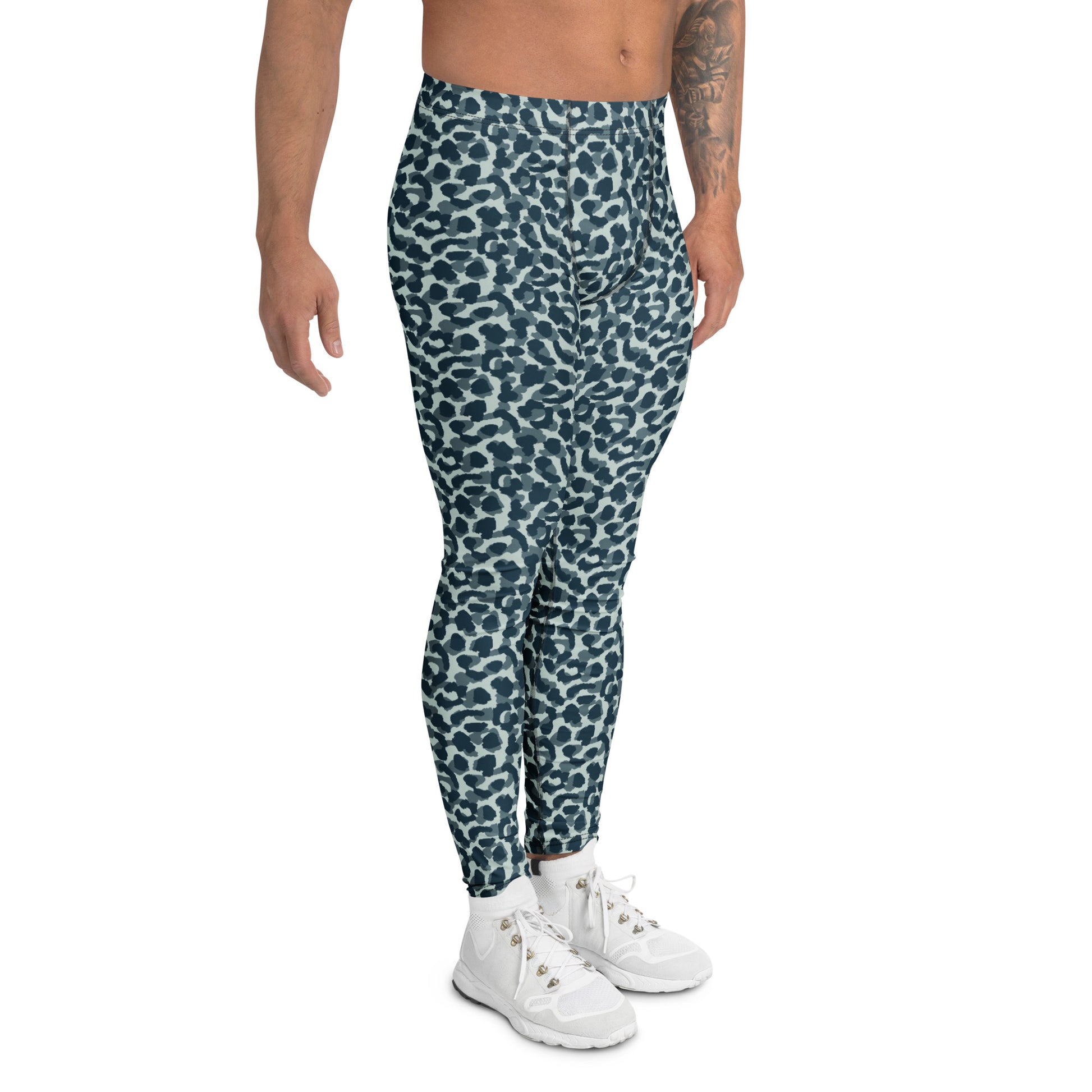 Trendy Bold Green Leopard Print Men's Athletic Leggings for Activewear
