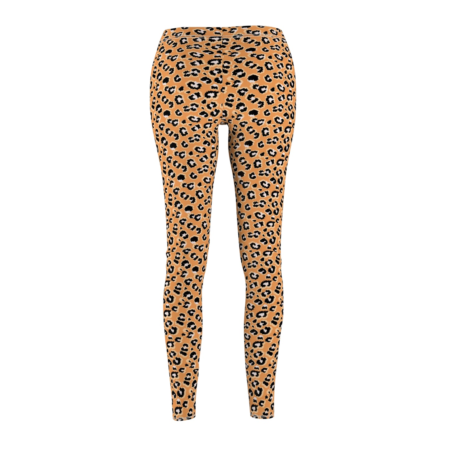 Leopard print leggings in a tan and brown colorway with black spots, shown from the back on a plain white background. Trendy Bold Leopard Leggings in Fashion
