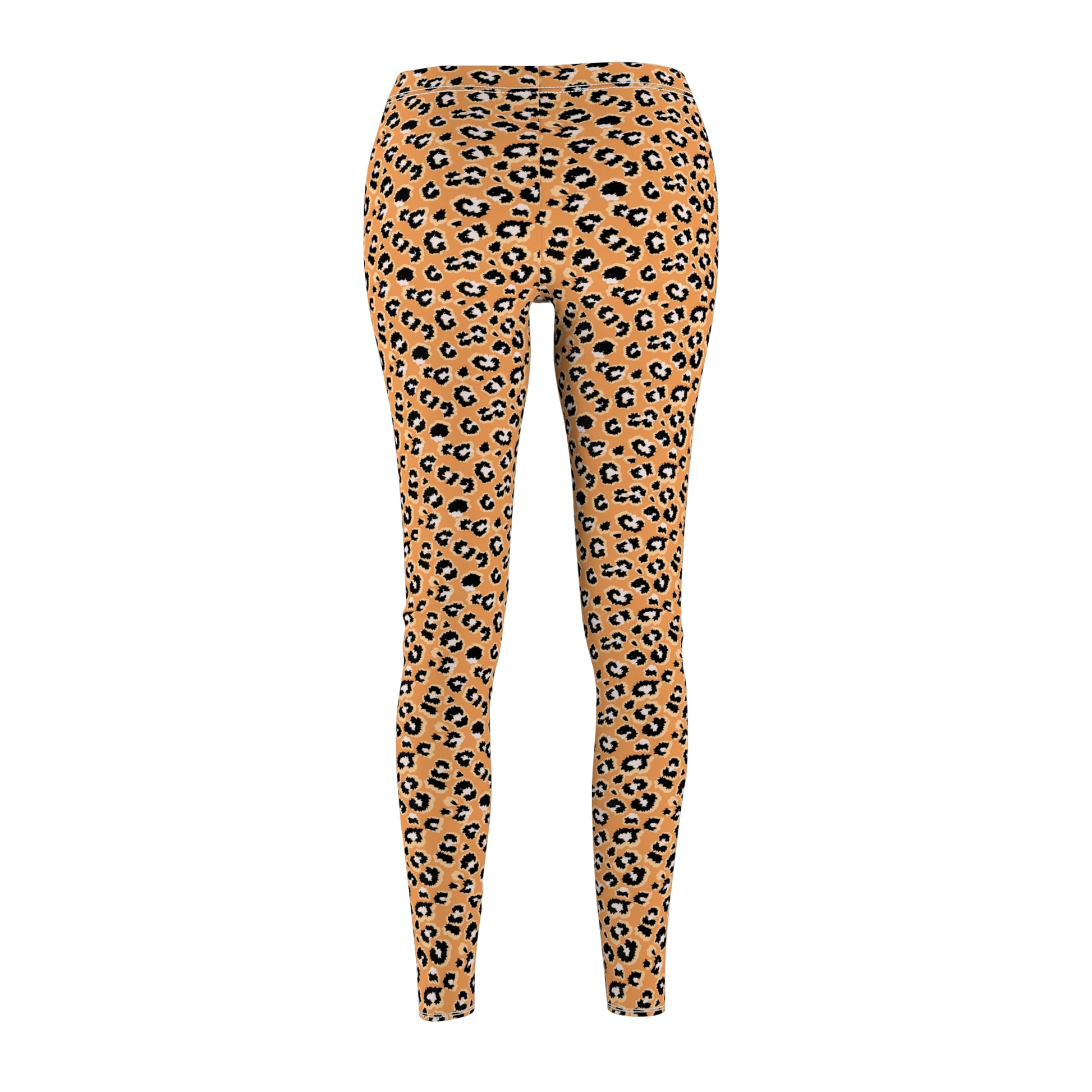 Leopard print leggings in a tan and brown colorway with black spots, shown from the back on a plain white background. Trendy Bold Leopard Leggings in Fashion