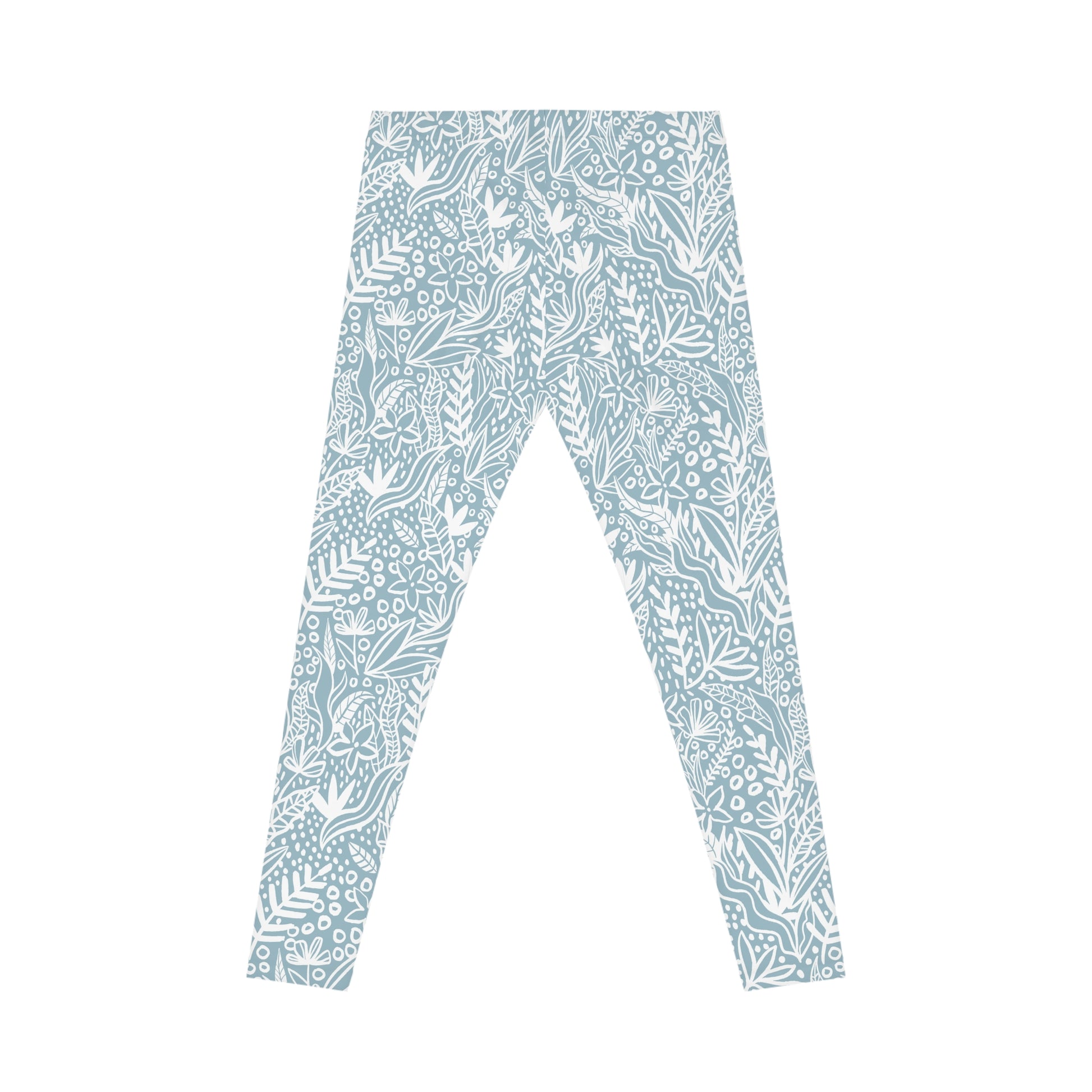 Trendy Comfortable Bold Women's Casual Leggings Blue Botanical Floral Elegant Activewear