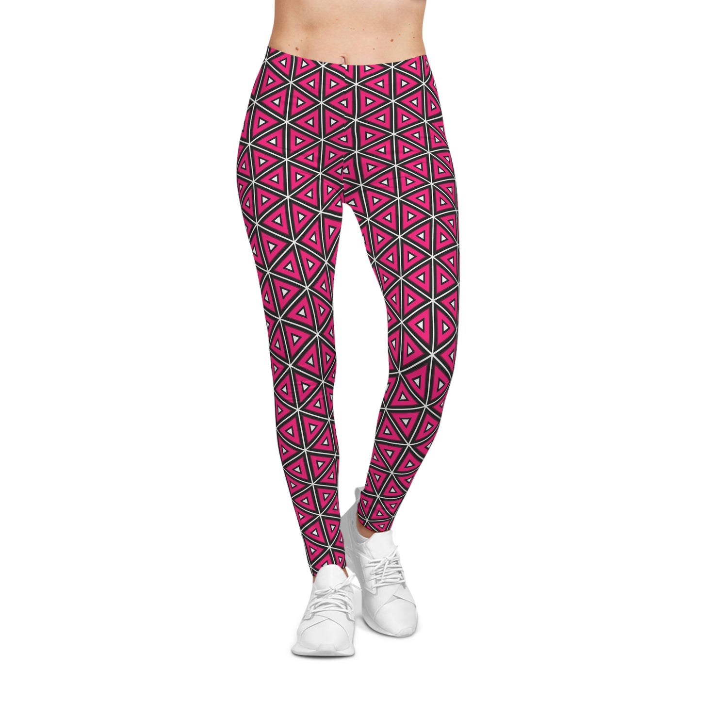 Trendy Comfortable Bold Women's Casual Leggings Chic Pink Triangles Activewear
