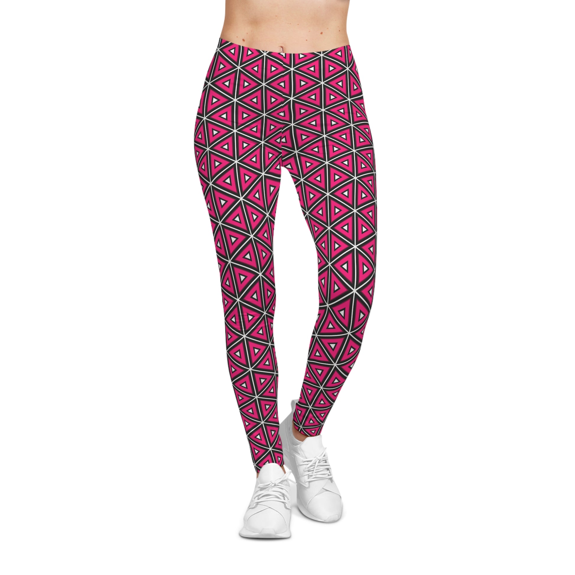 Trendy Comfortable Bold Women's Casual Leggings Chic Pink Triangles Activewear