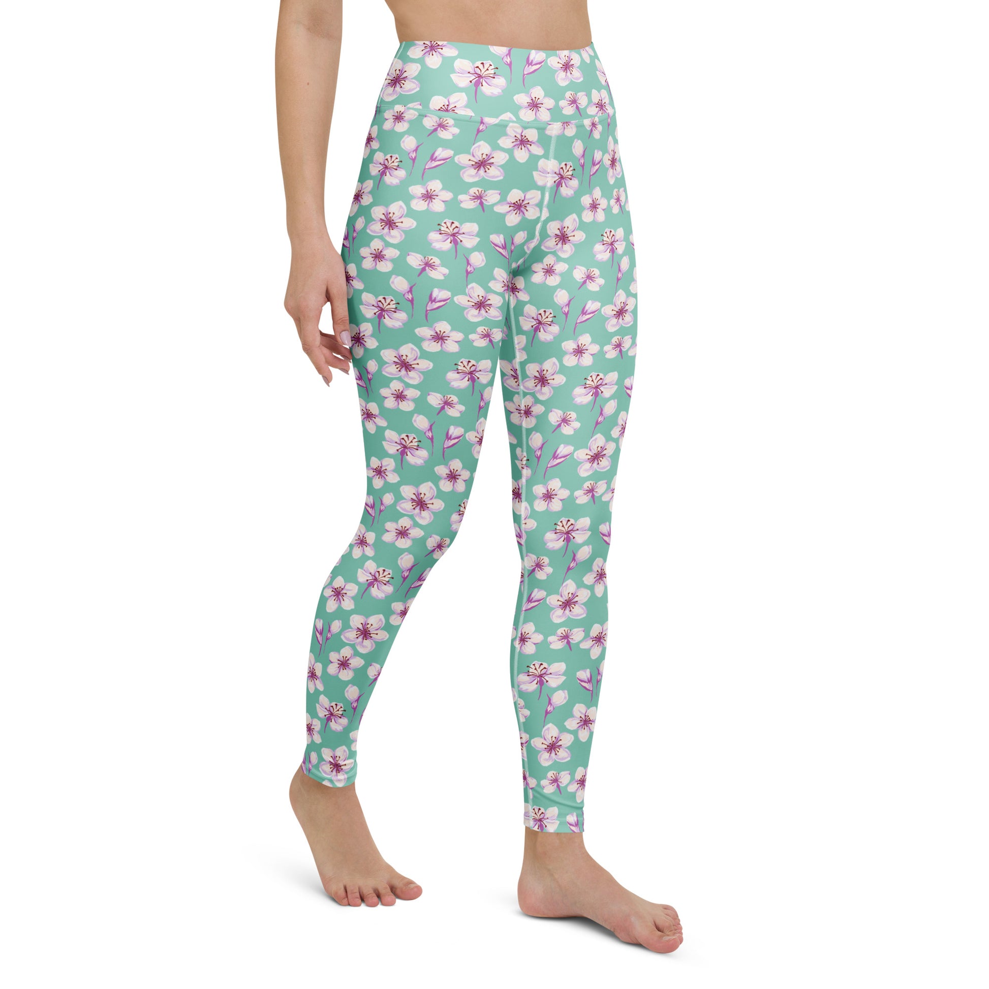 Trendy Comfortable Yoga Leggings Cherry Blossom Flowers for Activewear