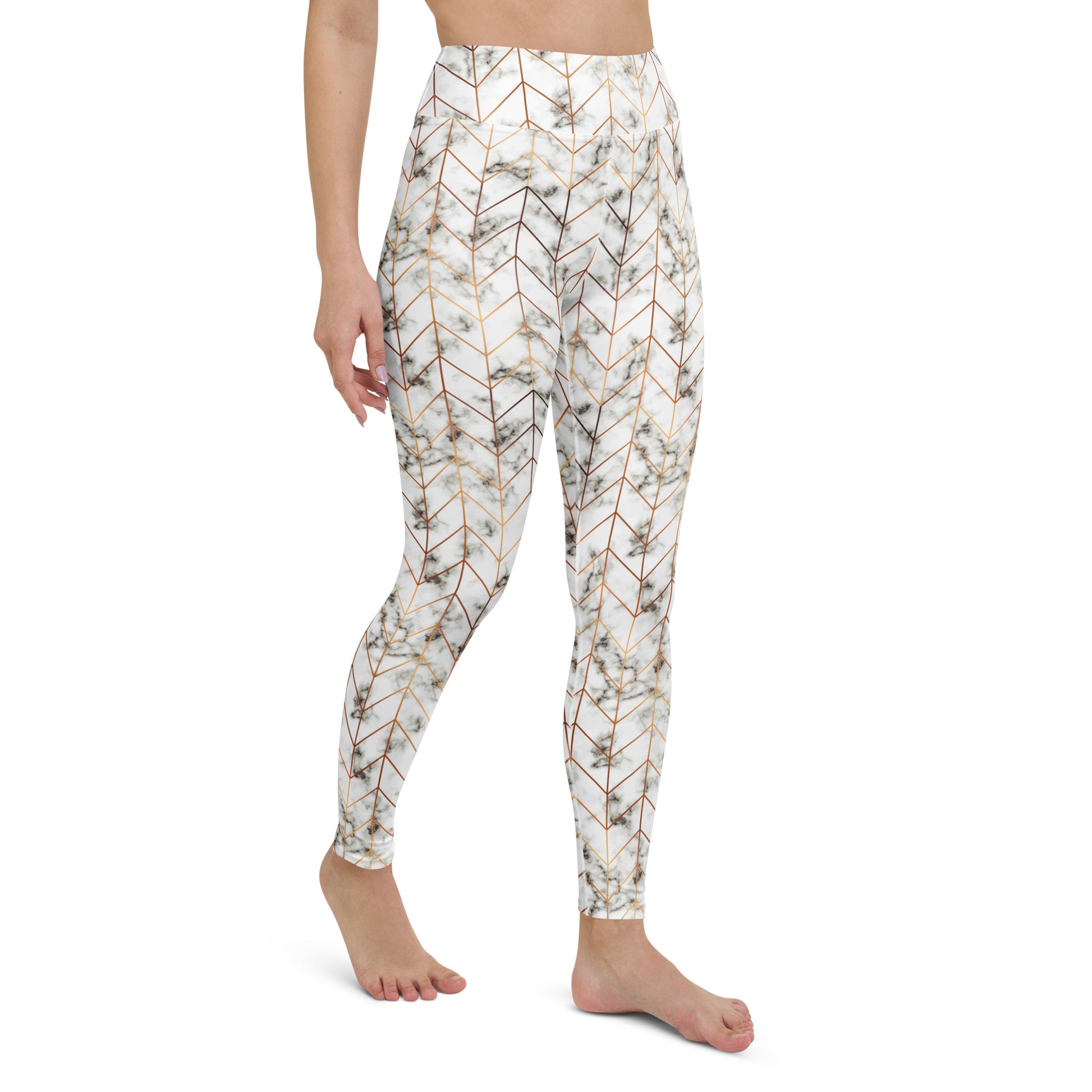 Trendy Rose Gold Chevron Marble Pattern Yoga Leggings for Activewear