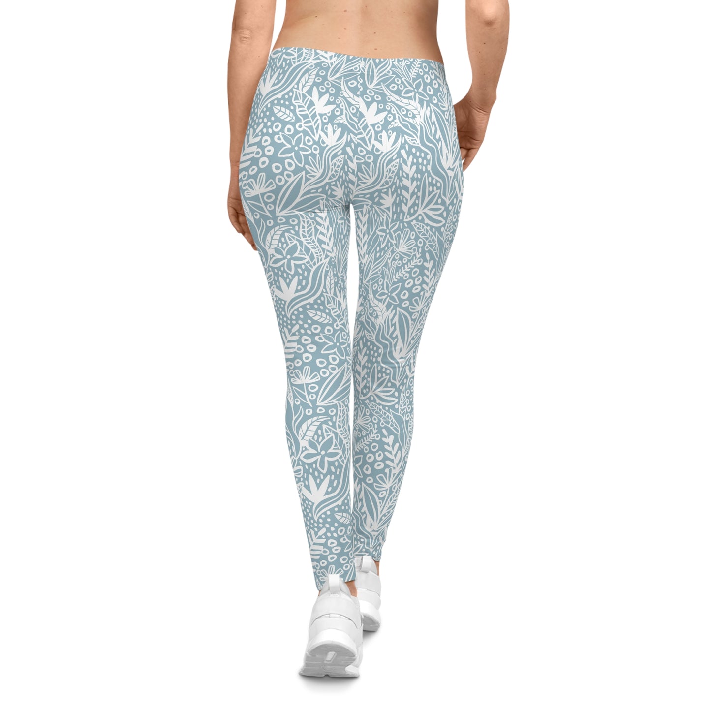 Unique Comfortable Bold Women's Casual Leggings Blue Botanical Floral Elegant Activewear