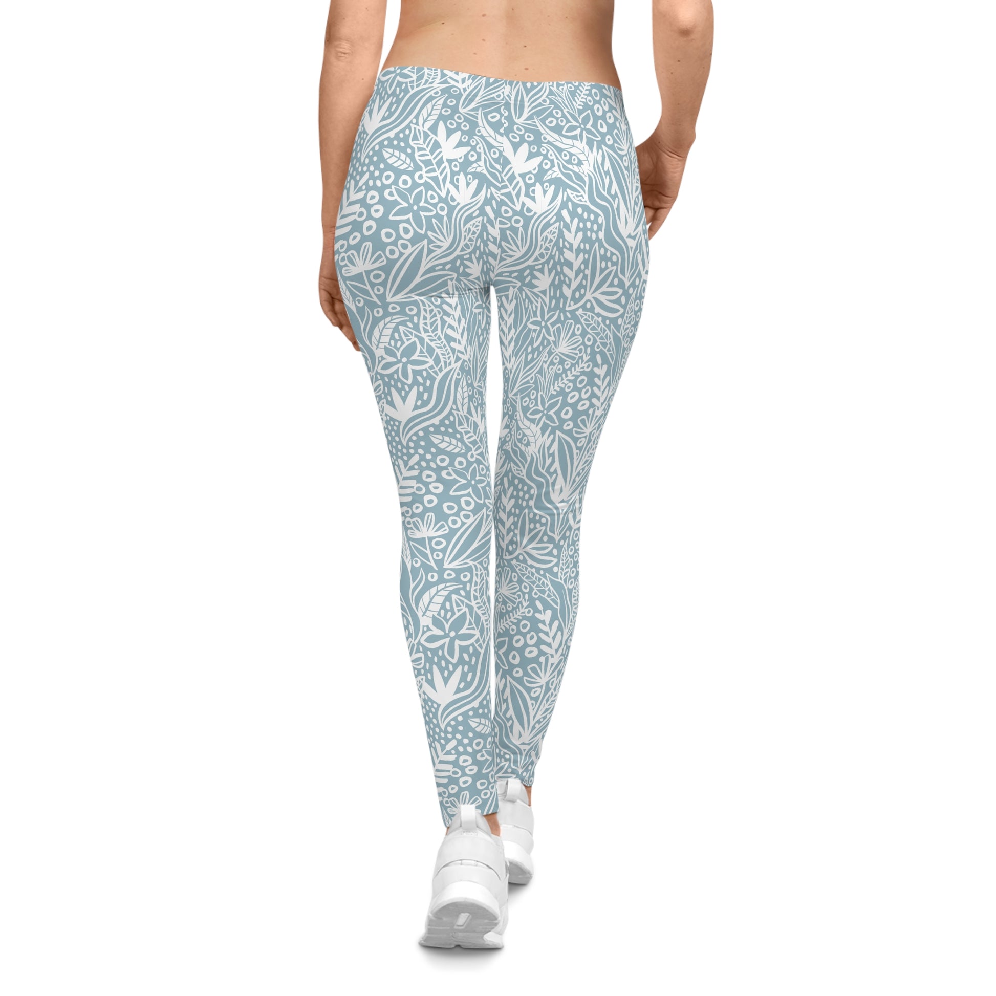 Unique Comfortable Bold Women's Casual Leggings Blue Botanical Floral Elegant Activewear