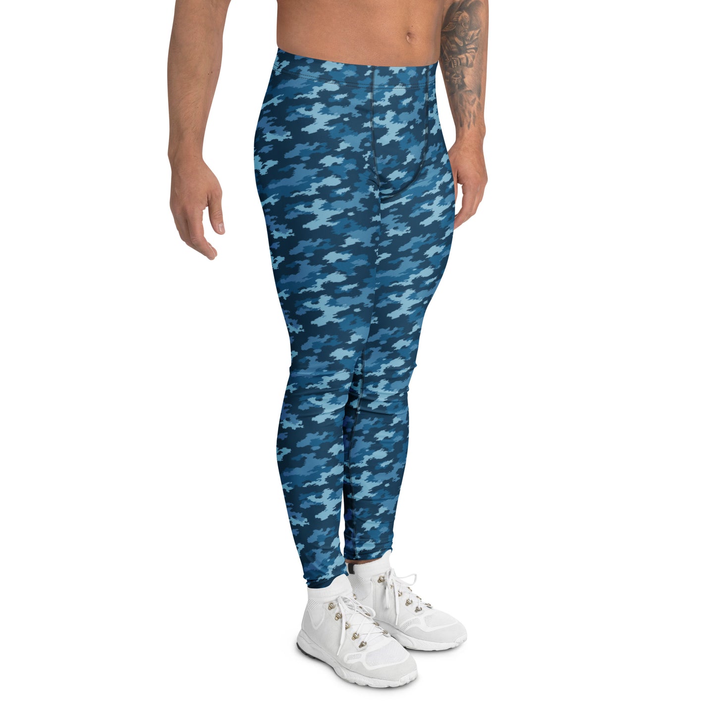 Versatile Bold Blue Camo Print Men's Athletic Leggings for Activewear