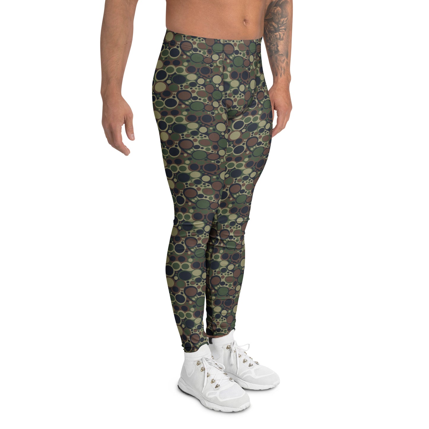 Versatile Bold Green Military Camo Bubble Print Men's Athletic Leggings for Activewear