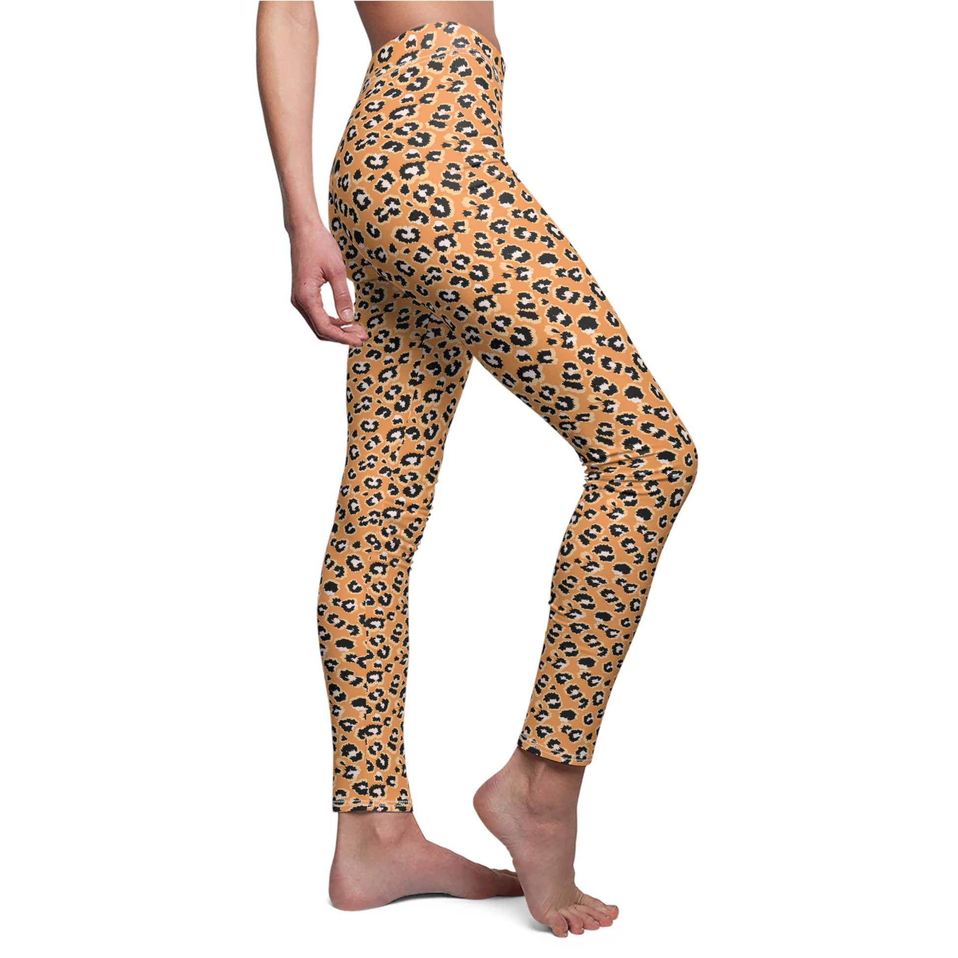 Multicolored striped leggings worn by a person on a white background Versatile Leopard Leggings for Casual Wear
