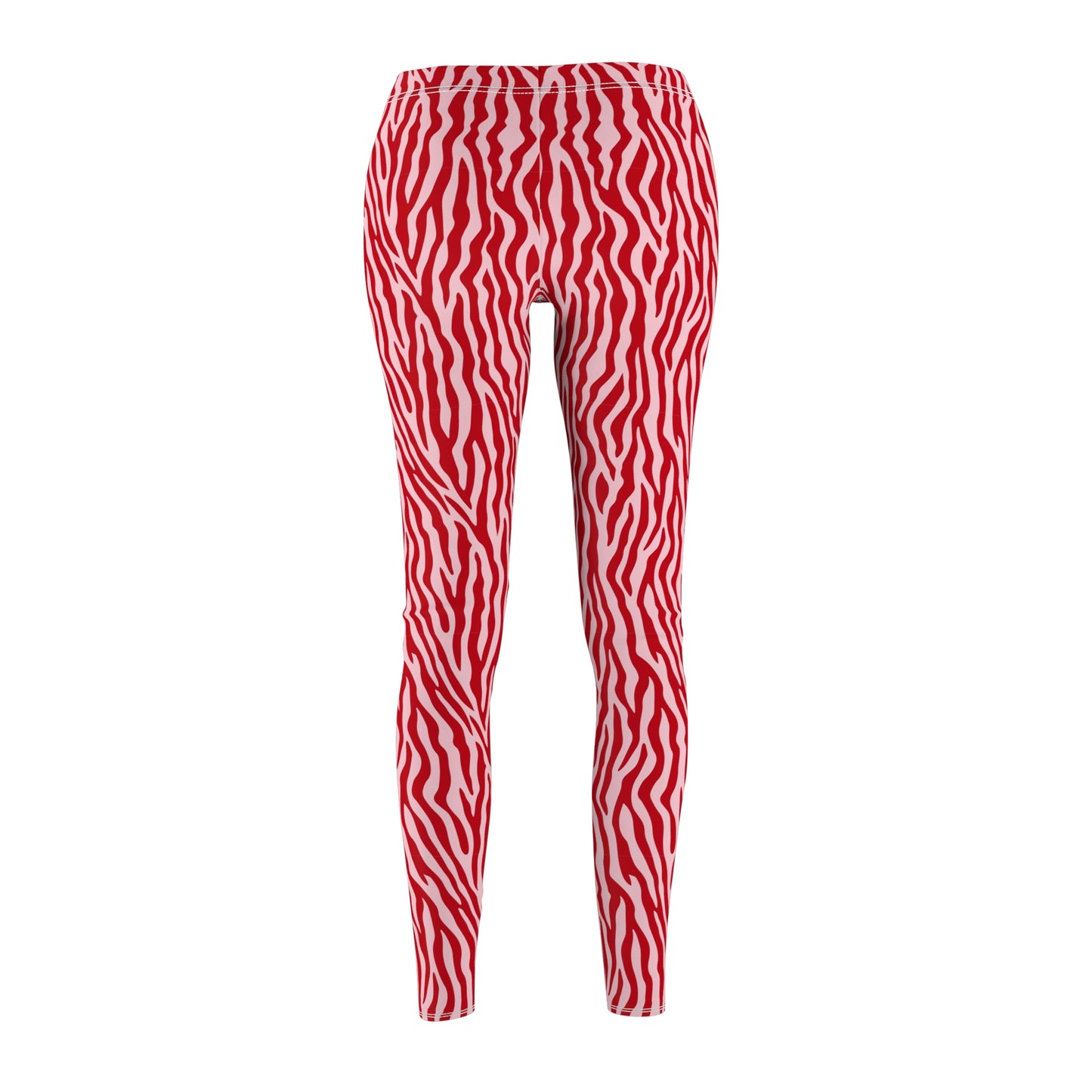 Red and white wavy zebra print leggings shown on a ghost mannequin against a plain white background. Vibrant Pink Zebra Stripe Leggings for Style