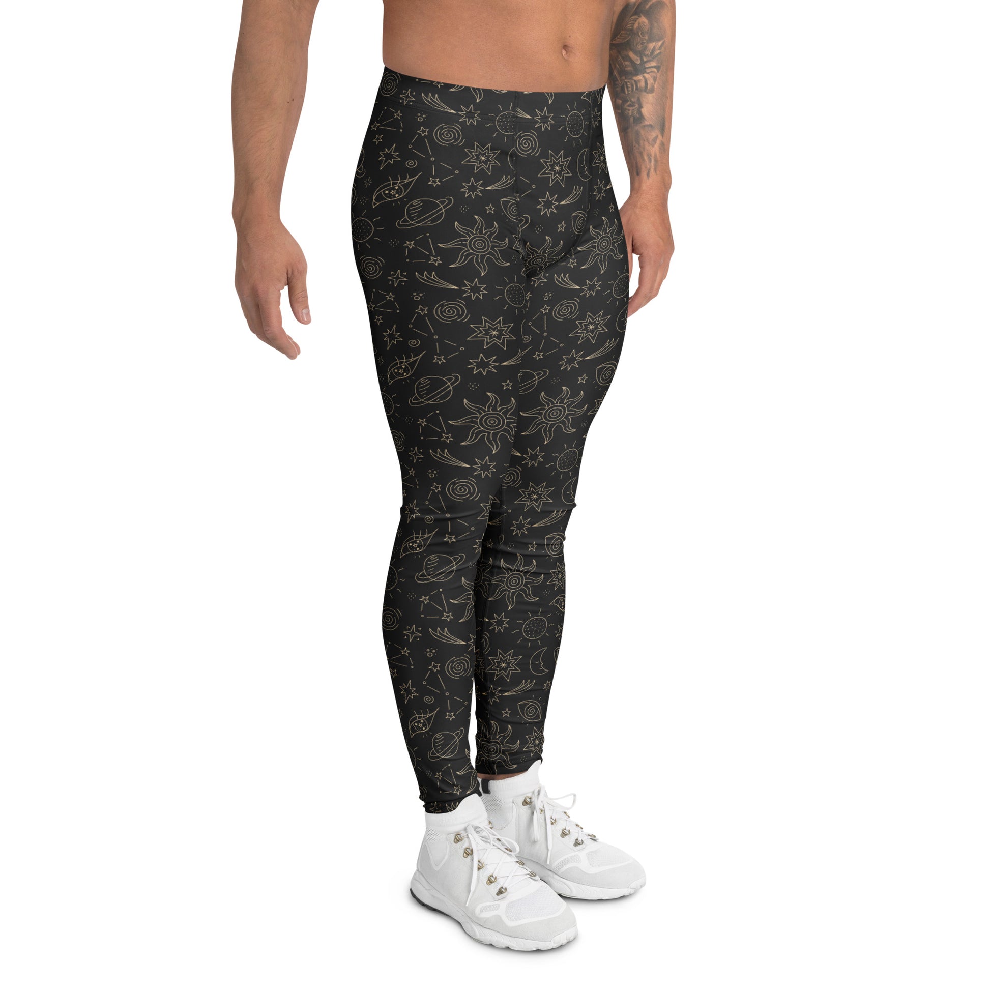 Unique Celestial Doodle Black Cosmic Space Men's Leggings Activewear Shop Celestial Doodle Black Cosmic Space Men's Leggings for a striking celestial look, designed to bring cosmic energy to your wardrobe. Explore Celestial Doodle Black Cosmic Space Men's Leggings, blending bold galaxy-inspired art with a comfortable fit for standout everyday style. Make an out-of-this-world statement in Celestial Doodle Black Cosmic Space Men's Leggings with unique starry style and all-day comfort.